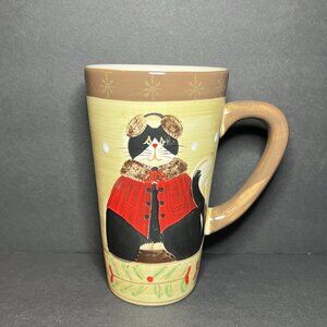 VTG Sakura Table Cozy Cats Fiddlestix Whimsy Winter Ear Muff Cat Earthenware Mug